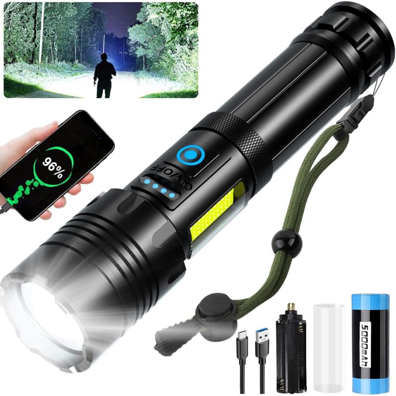 foto del prodotto lampe torche led ultra puissante, lampe de poche rechargeable, lampe torche tactique militaire puissante, ipx6 tanche, 7 modes d clairage pour