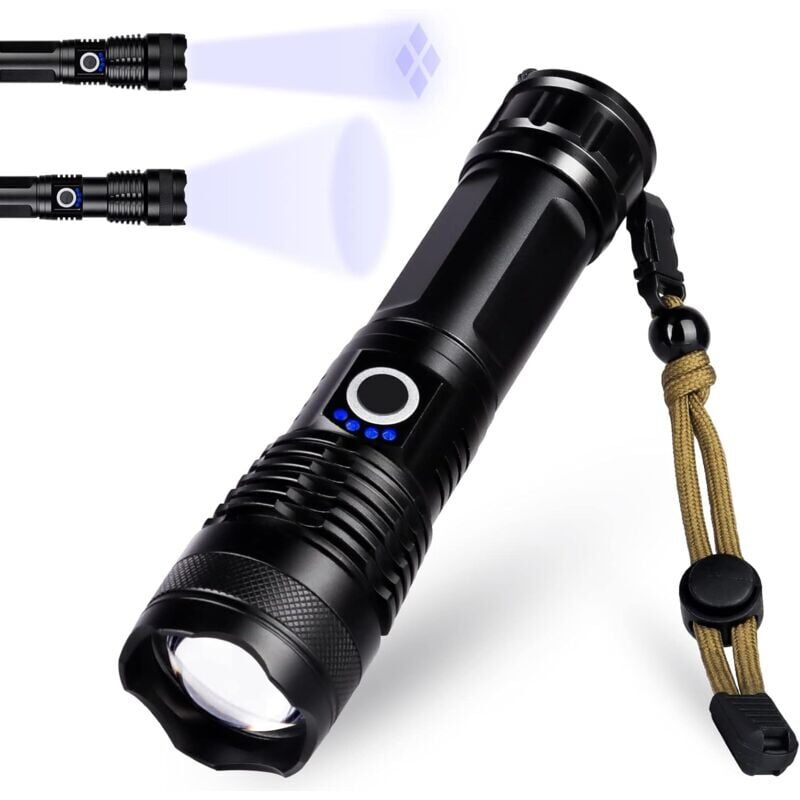 foto del prodotto lampe torche led ultra puissante,lampe de poche rechargeable usb type c, xhp50 ajustable zoomable tanche torche d clairage pour camping