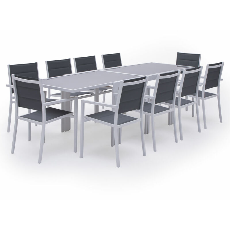 foto del prodotto lampedusa set di mobili da giardino allungabili in textilene grigio 10 posti alluminio bianco