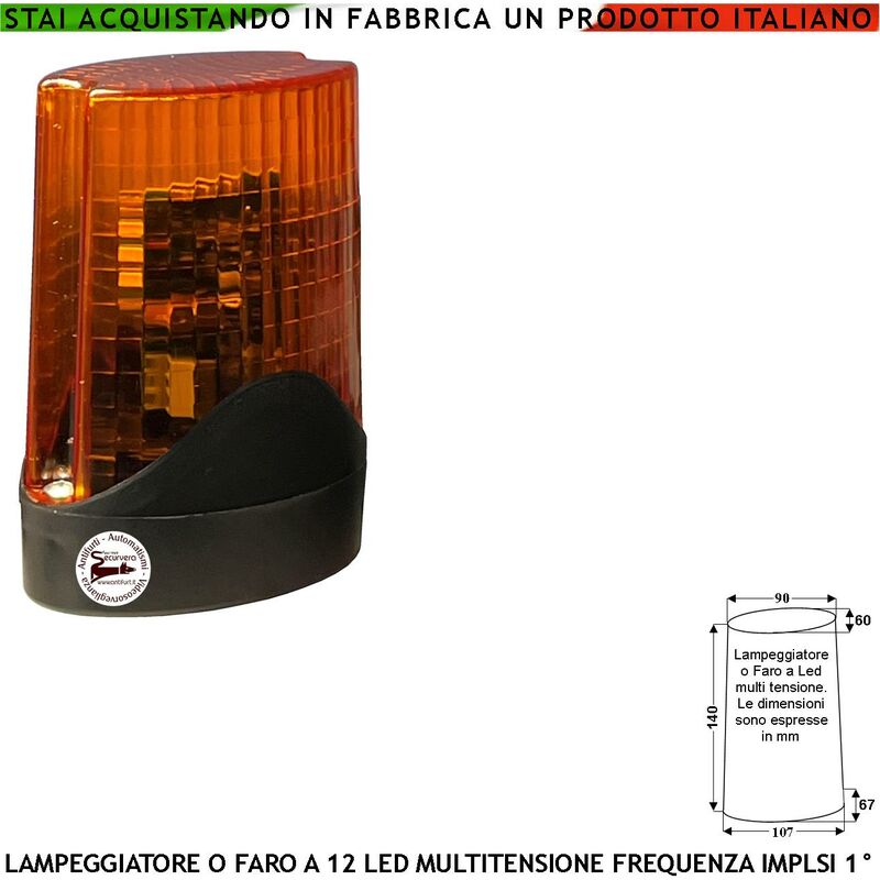 foto del prodotto lampeggiatore cancello automatico con 12 led 4 file da 3 led a croce selezione luce fissa oppure lampeggiante 60 cicli al minuto alimentazione 12 vcc