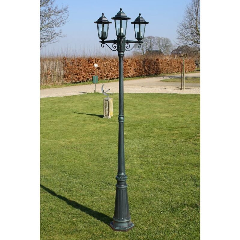 foto del prodotto lampione con 3 lanterne per giardino vialetto luce lampada da esterno verde