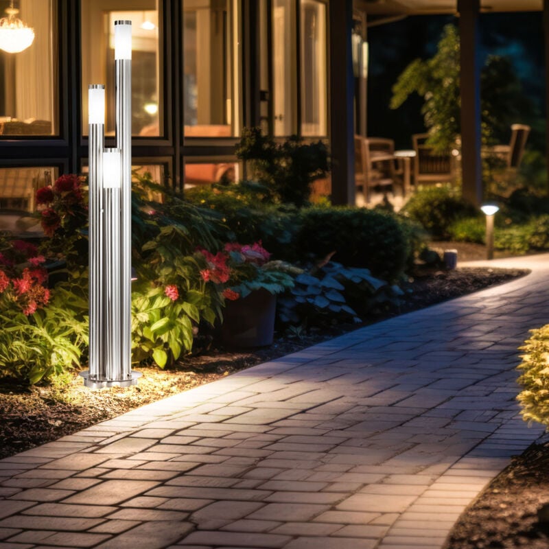 foto del prodotto lampione da giardino 170 cm luci vialetto esterno acciaio inox piantana led esterno grande, 3 colonne argento, 3x 3watt 3x 320lm bianco caldo,