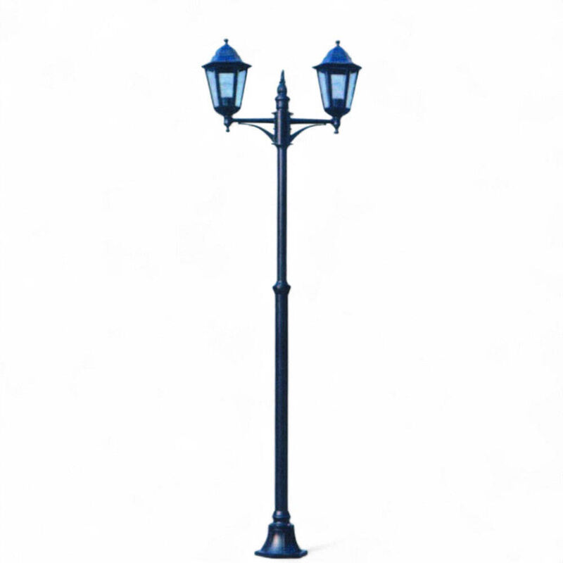 foto del prodotto lampione da giardino nero altezza 230 cm con due luci vetri trasparenti ip44 in alluminio per esterni 2x100w