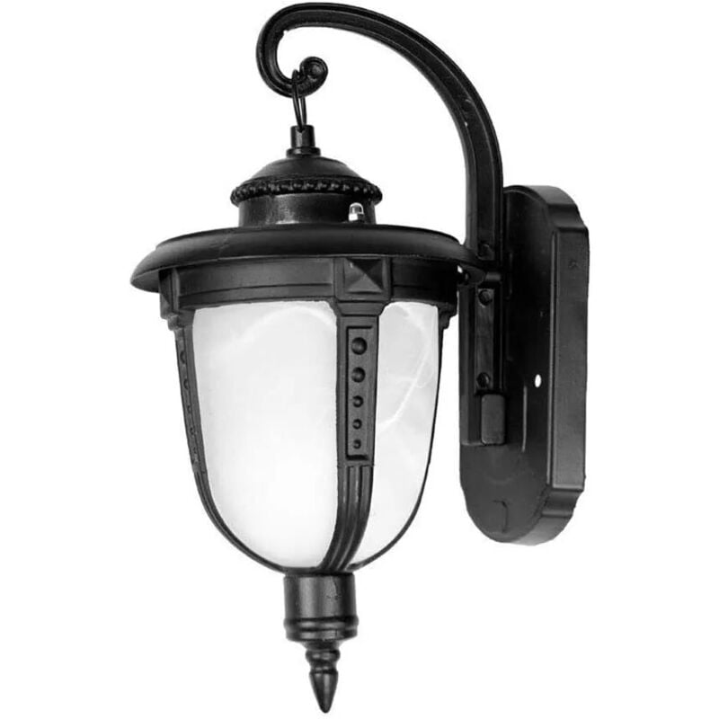 foto del prodotto lampione da muro vintage in ferro battuto con certificazione ip55, compatibile con lampadine e27, perfetto per illuminazione esterna e aree giardino,