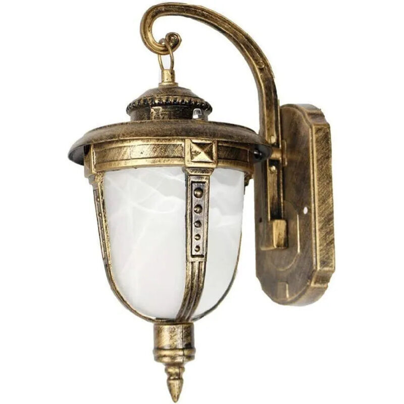 foto del prodotto lampione da muro vintage in ferro battuto con certificazione ip55, compatibile con lampadine e27, perfetto per illuminazione esterna e aree giardino,