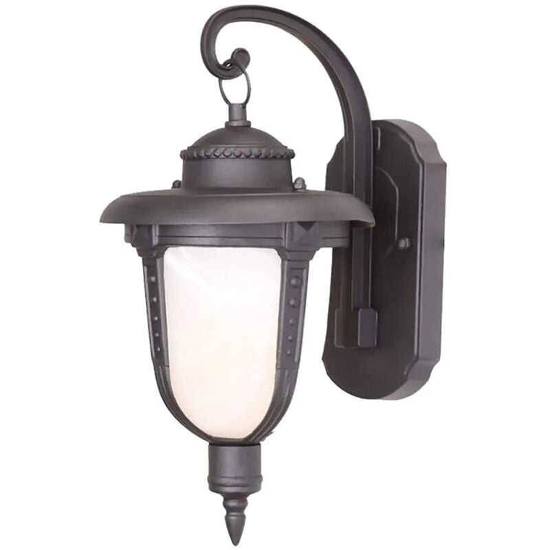 foto del prodotto lampione da muro vintage in ferro battuto con certificazione ip55, compatibile con lampadine e27, perfetto per illuminazione esterna e aree giardino,
