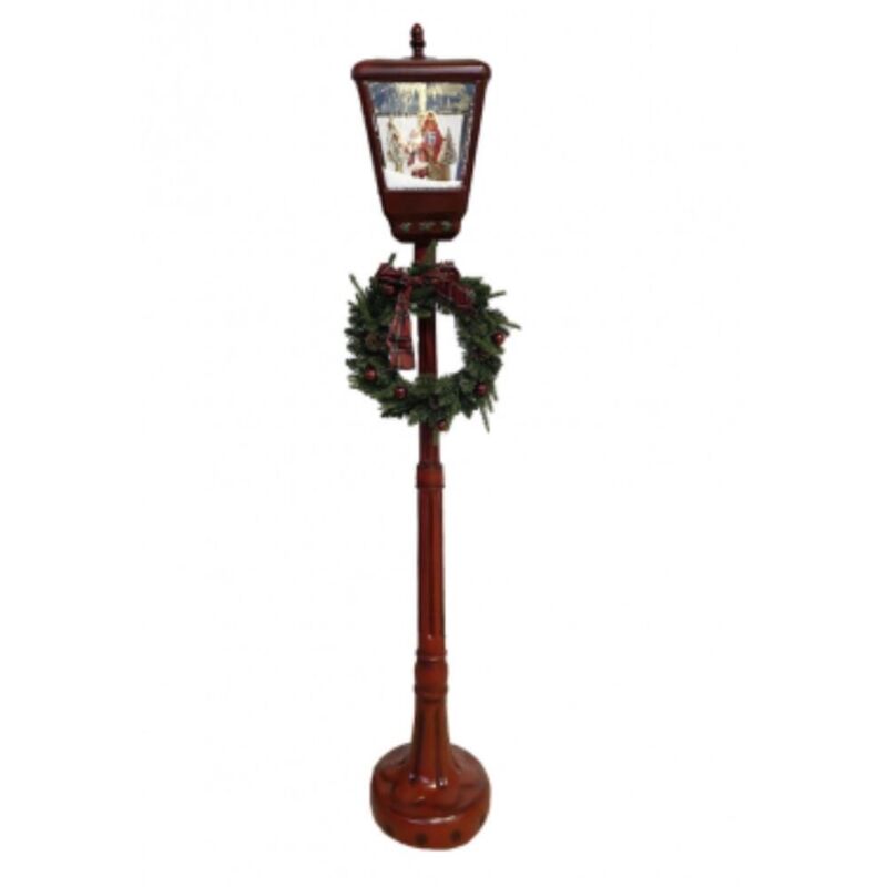 foto del prodotto lampione di natale h 180cm addobbo rosso con luci suoni e movimento con babbo natale con ghirlanda