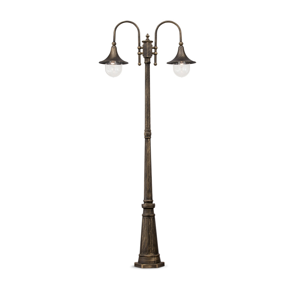 foto del prodotto lampione esterno rustico country cima alluminio nero 2 luci e27