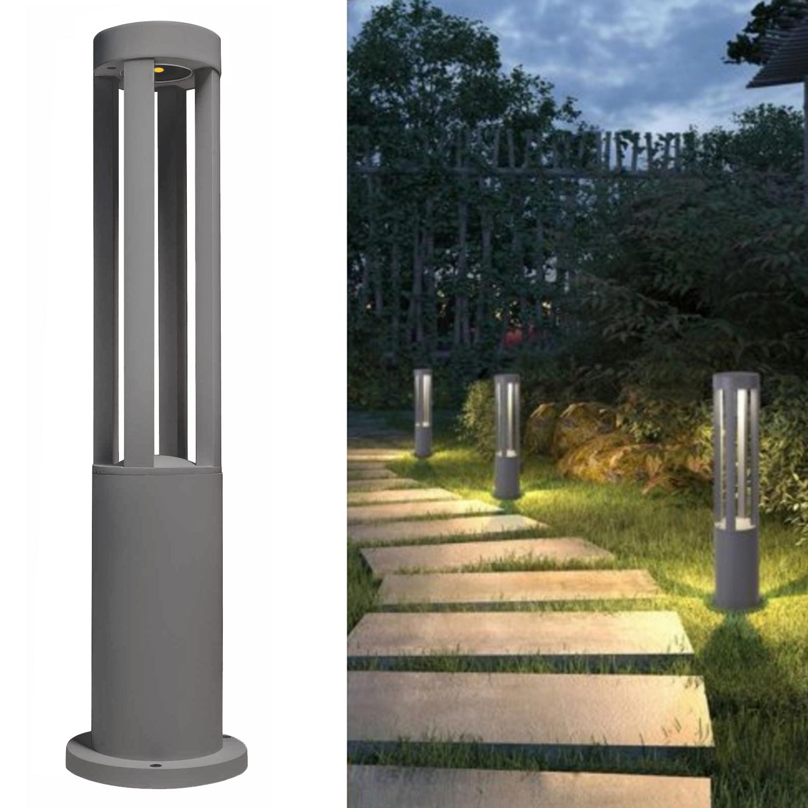 foto del prodotto lampione led 12w esterno ip65 lampioncino luce giardino cortile viale 60cm 230v colore grigio 3000k