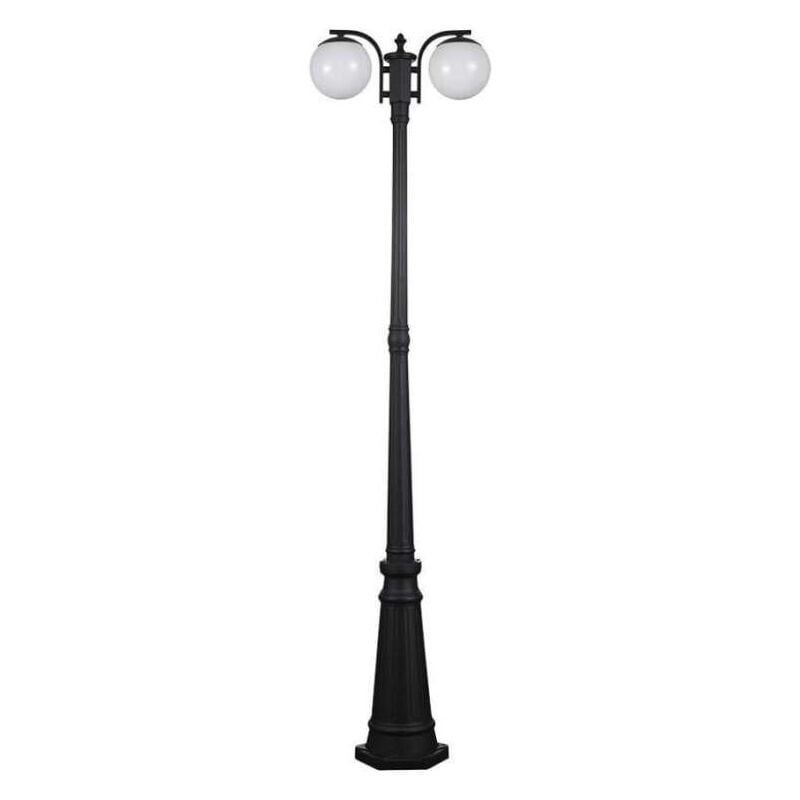 foto del prodotto lampione led con doppio portalampada a lanterna 2e27 colore nero opaco h 228cm ip44 v tac