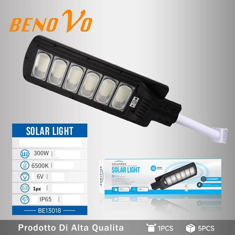 foto del prodotto lampione led con pannello solare crepuscolare 300w radar sensor movimento ip65