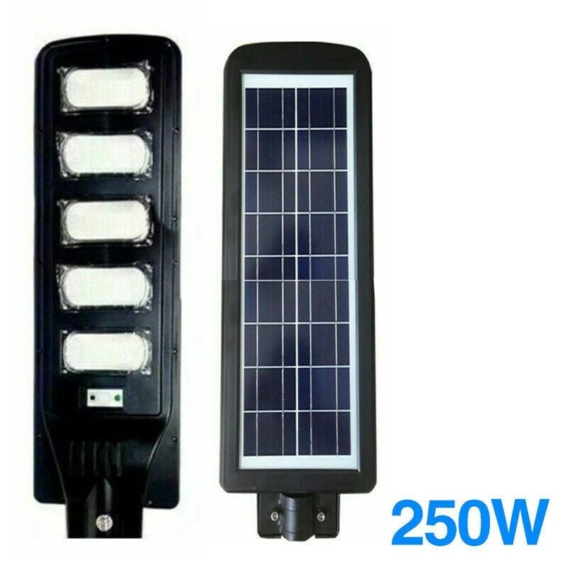 foto del prodotto lampione led con pannello solare integrato crepuscolare 250 watt luce fredda ip65 con telecomando