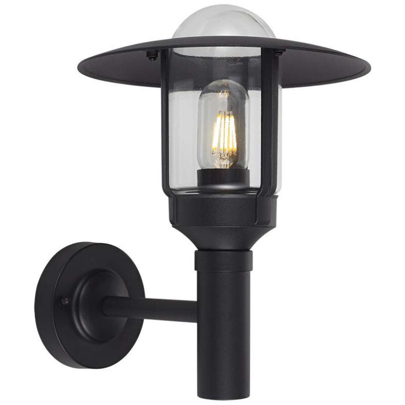 foto del prodotto lampione led da giardino con portalampada a lanterna e27 colore nero opaco h 97.5cm montaggio a muro ip44 v tac