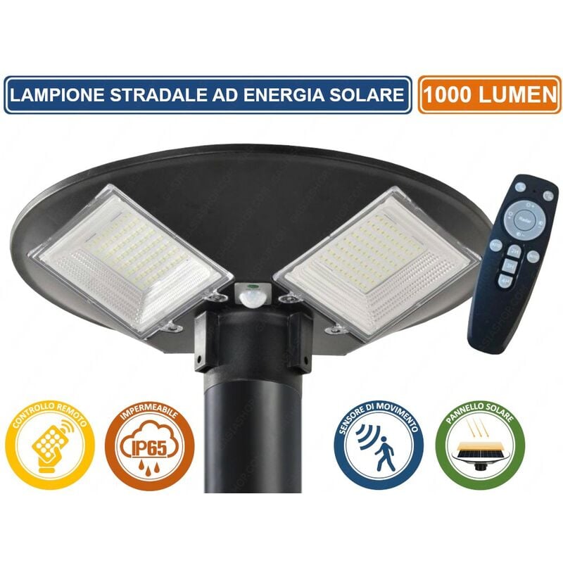 foto del prodotto lampione led smd circolare con pannello solare e sensore di movimento da esterno ip65 1000 lumen equivalenza 100w