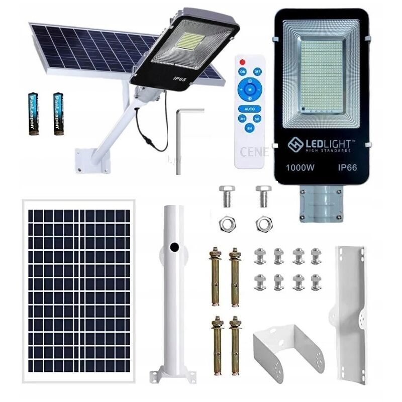 foto del prodotto lampione solare a led di grande dimensione per esterni con potente sensore lanterna da 1000 w
