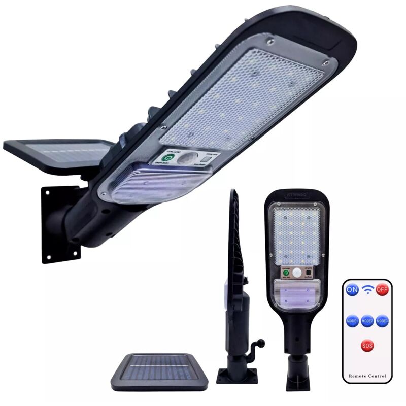 foto del prodotto lampione solare con sensore di movimento 6500k ip65, illuminazione bianca brillante, risparmio energetico e facile installazione, resistente alle