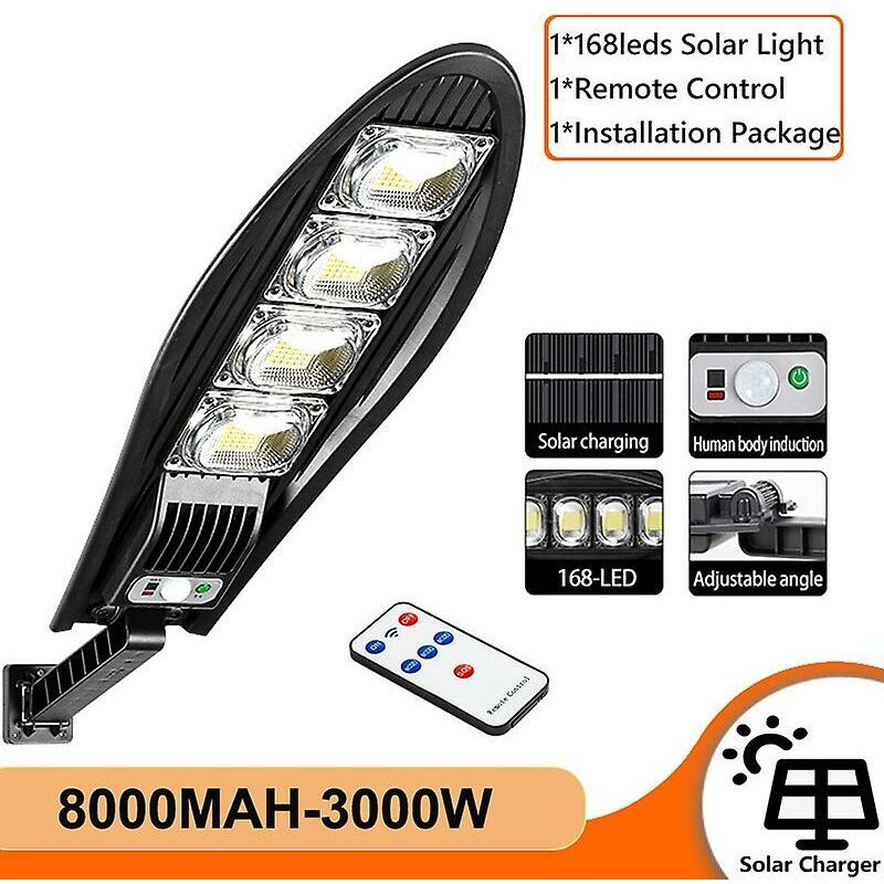 foto del prodotto lampione solare da esterno a led impermeabile, 3000 w, 8000 mah, per giardino, parete, angolo regolabile, lampada solare con modalit remote, 1