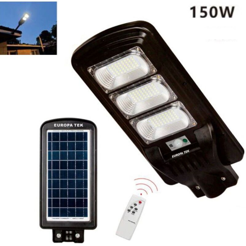 foto del prodotto lampione solare stradale faro led esterno sensore di movimento telecomando 150w