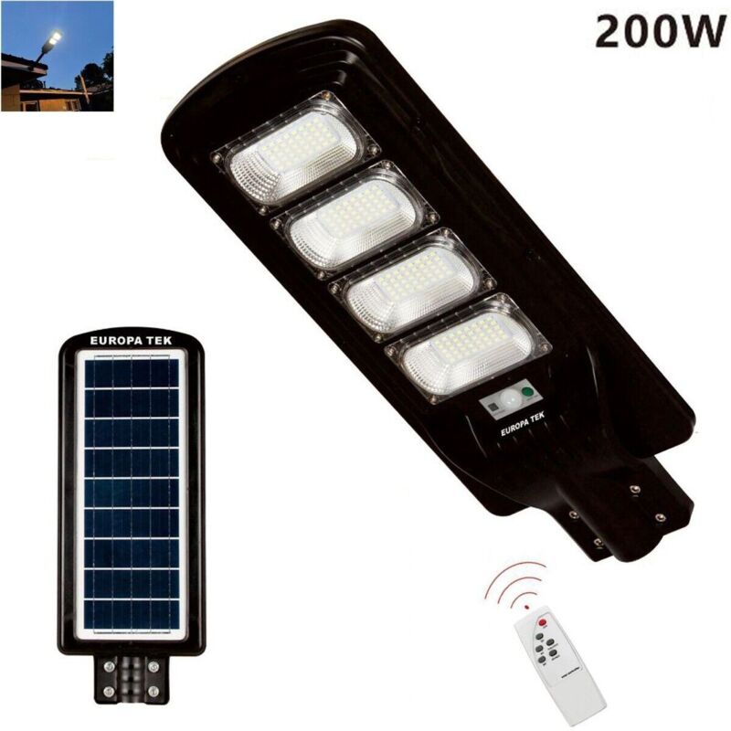 foto del prodotto lampione solare stradale faro led esterno sensore di movimento telecomando 200w