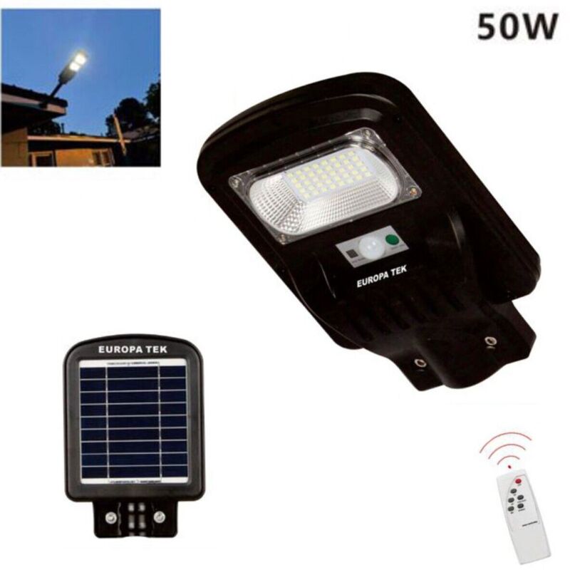 foto del prodotto lampione solare stradale faro led esterno sensore di movimento telecomando 50w
