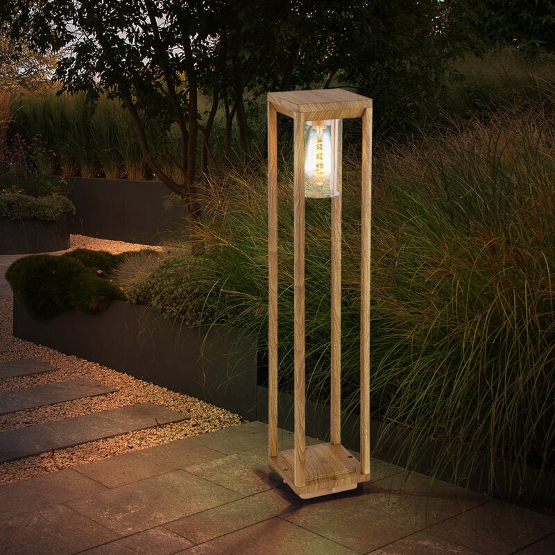 foto del prodotto lampione stradale lampada da terra effetto legno lampione esterno giardino balcone paletto luminoso esterno, alluminio, ip44 resistente alle