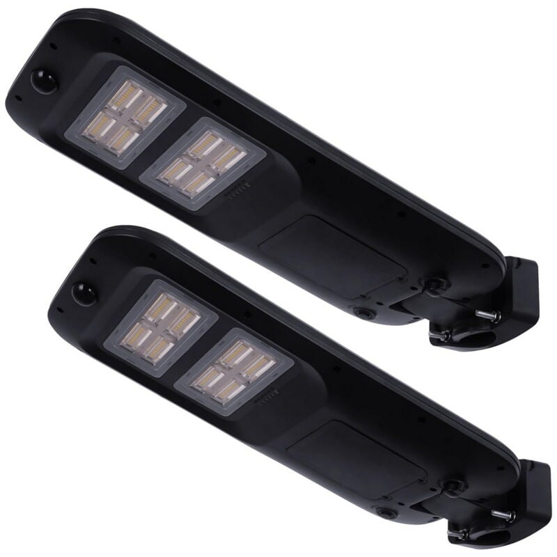 foto del prodotto lampione stradale led 100w nero con pannello solare ip66 bianco freddo 6500k con sensore crepuscolare e di movimento confezione da 2pz wisdom