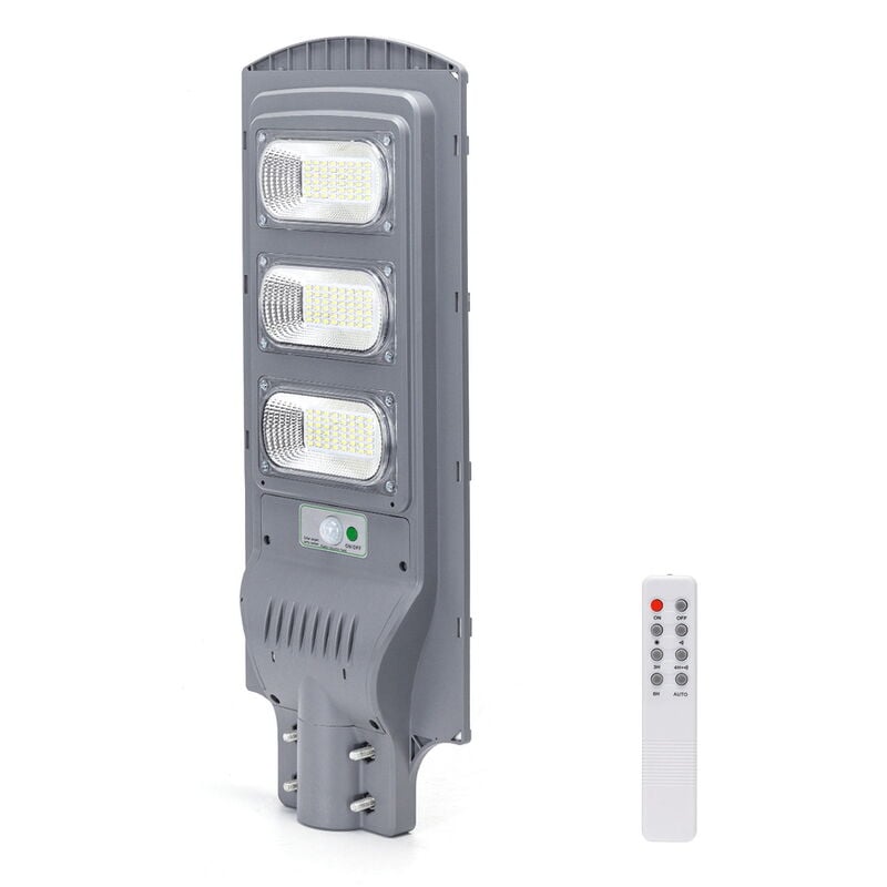 foto del prodotto lampione stradale led 150w grigio con pannello solare ip65 bianco freddo 6500k con sensore crepuscolare e di movimento aigostar