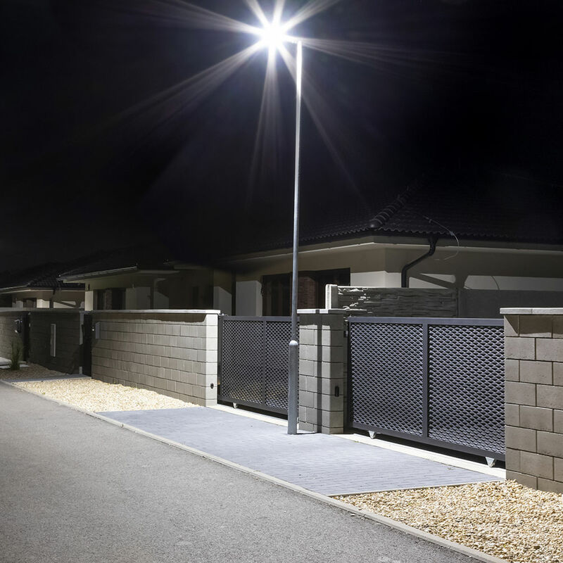 foto del prodotto lampione stradale luce parcheggio illuminazione stradale faretto led per esterno, grigio alluminio, 100w 8400lm 4000k bianco neutro, lxpxh 46x22x8,8cm