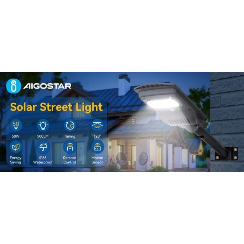 foto del prodotto lampione stradale solare 50w con crepuscolare e movimento