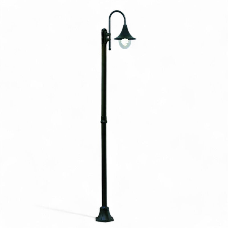 foto del prodotto lampione su palo nero con sfera in policarbonato 100w ip44 altezza 230cm struttura in alluminio verniciato una luce