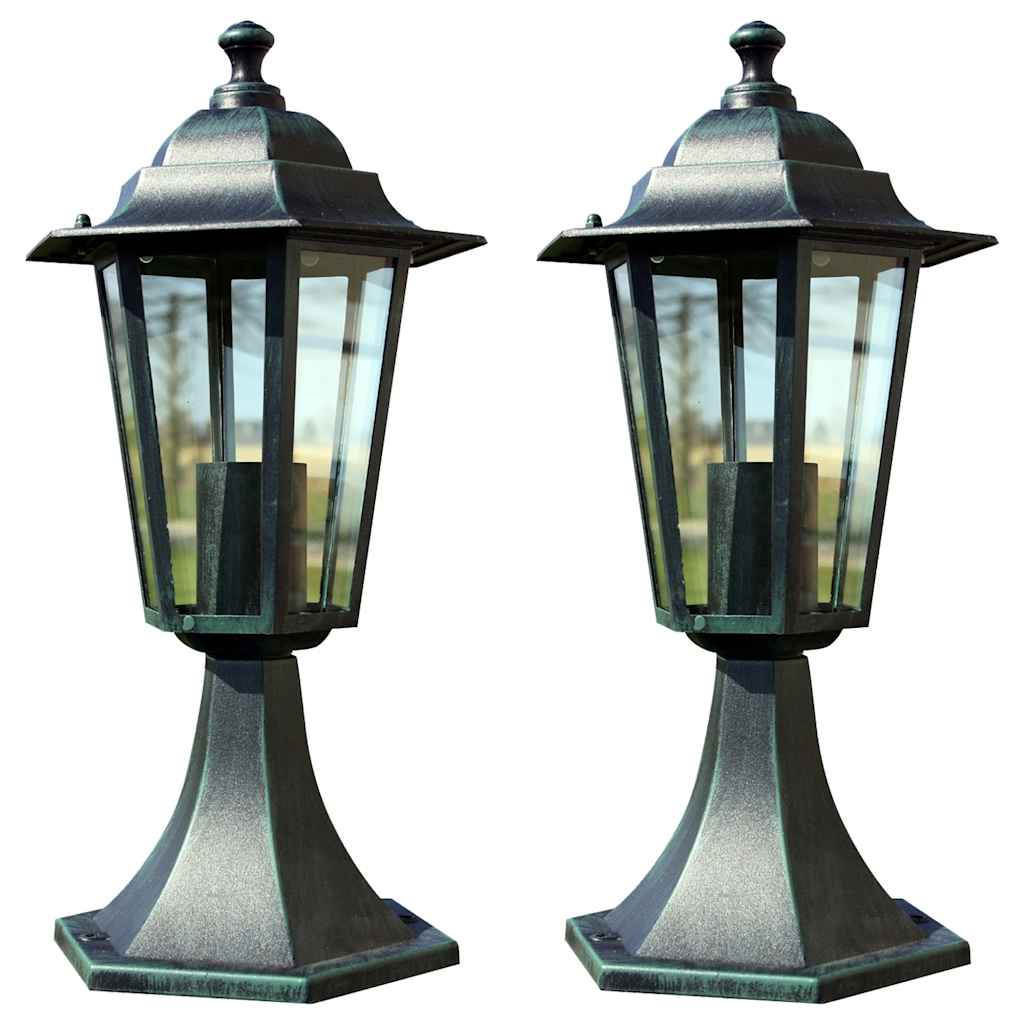 foto del prodotto lampioni da giardino 2 pz verde scuro nero in alluminio vidaxl