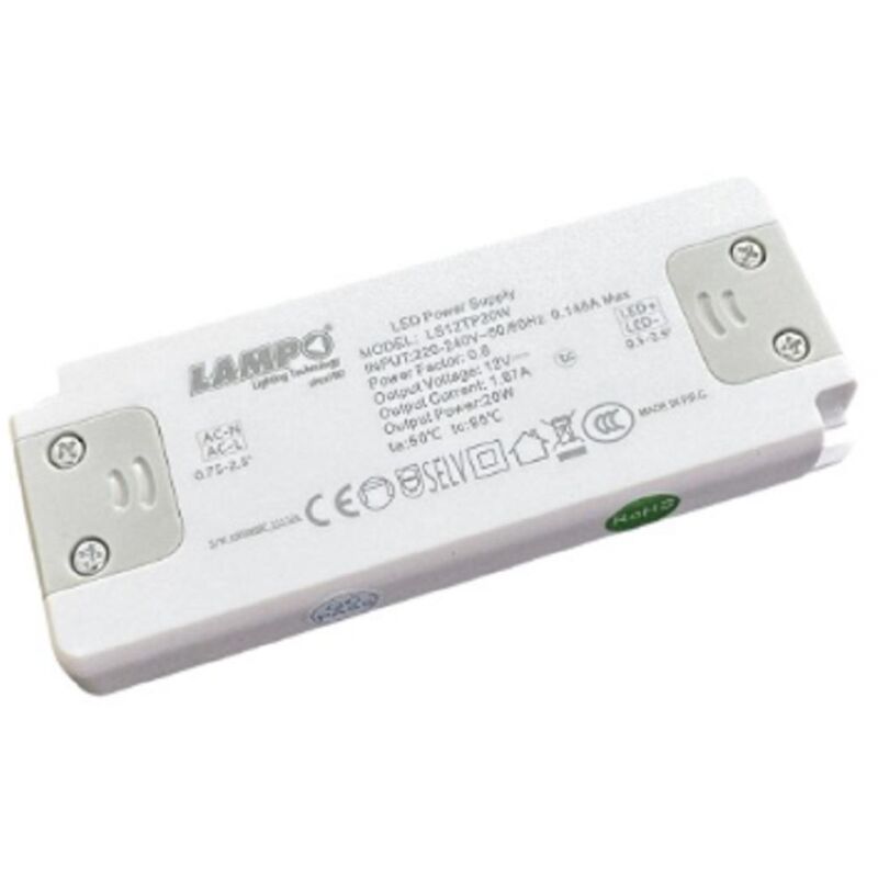 foto del prodotto lampo driver alimentatore converter 20w 230v 12v termoplastico ls12tp20w