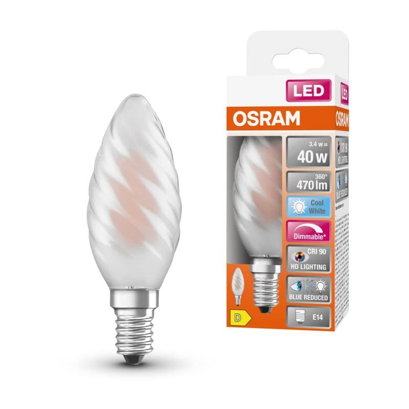 foto del prodotto lamps lampada led, candela ritorta, e14, 3.4 watt, bianco, bianco freddo, 4000 kelvin osram