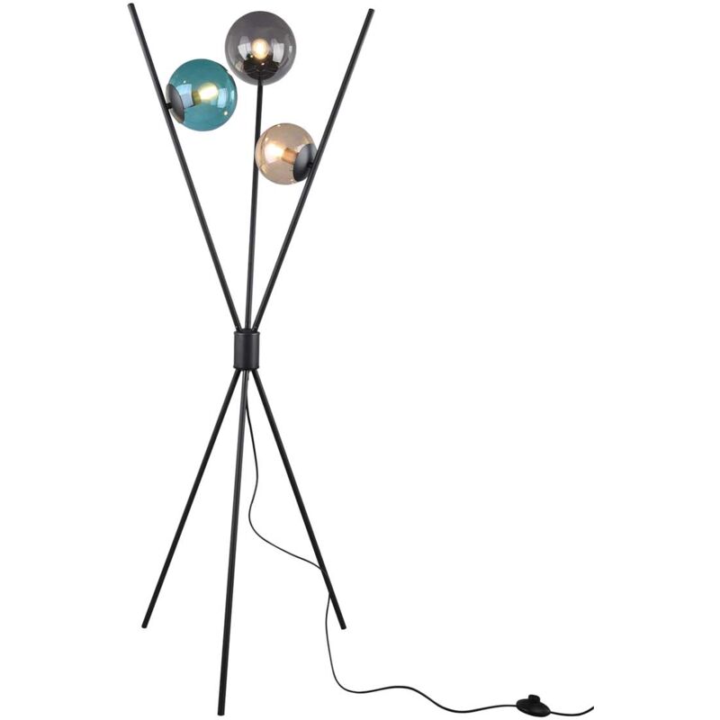 foto del prodotto lance piantana 3 aste nera con 3 sfere vetro multicolor h. 160cm