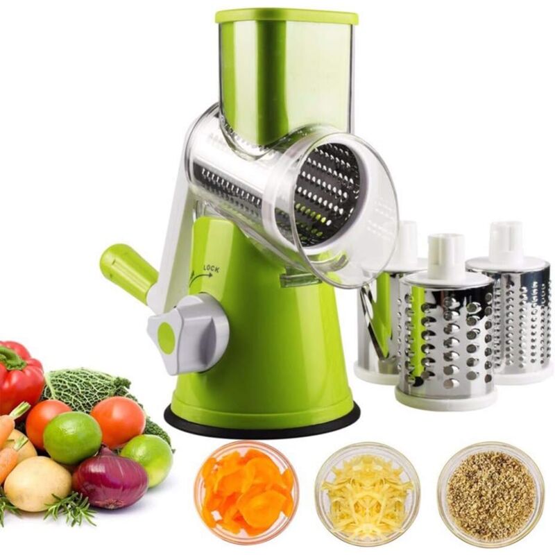foto del prodotto langray 1 set grattugia rotante manuale per formaggio, affettatrice per verdure, mandolina, taglia frutta, grattugia rotante per formaggio con 3