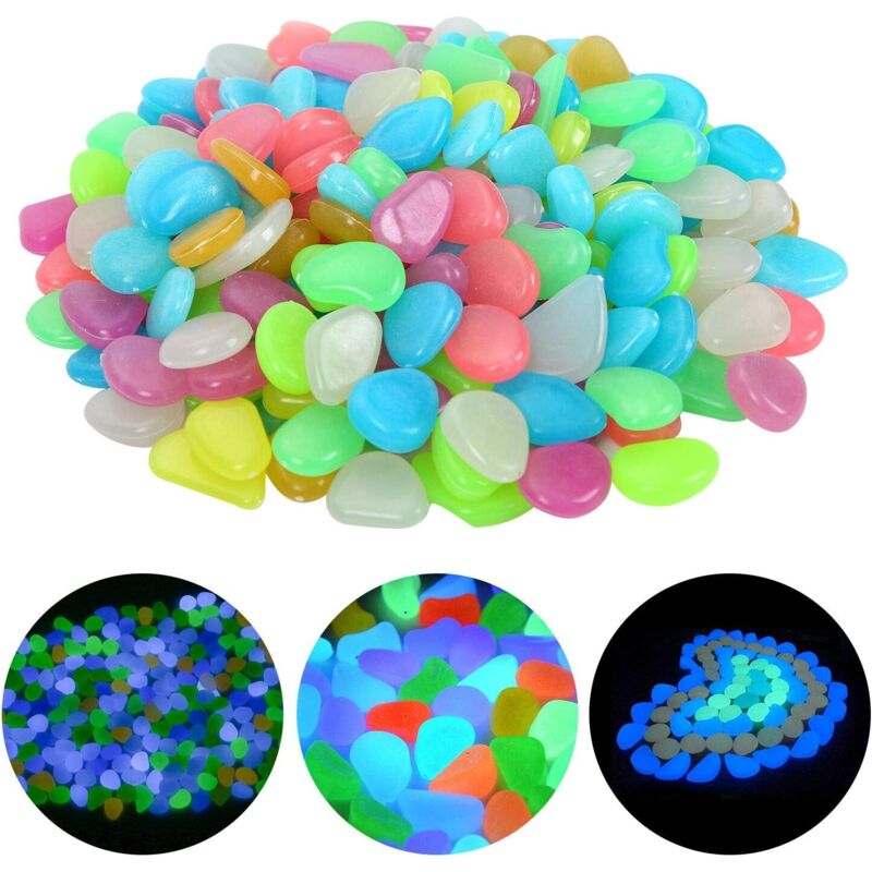 foto del prodotto langray 200 pezzi di pietre luminose colorate, ciottoli luminosi, ciottoli fluorescenti per acquario, giardino, cameretta dei bambini colori