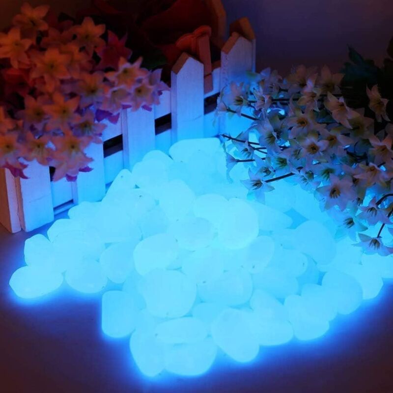 foto del prodotto langray 200 pietre luminose blu che si illuminano al buio 200 pietre luminose pietre decorative per giardino, strada, decorazione esterna,