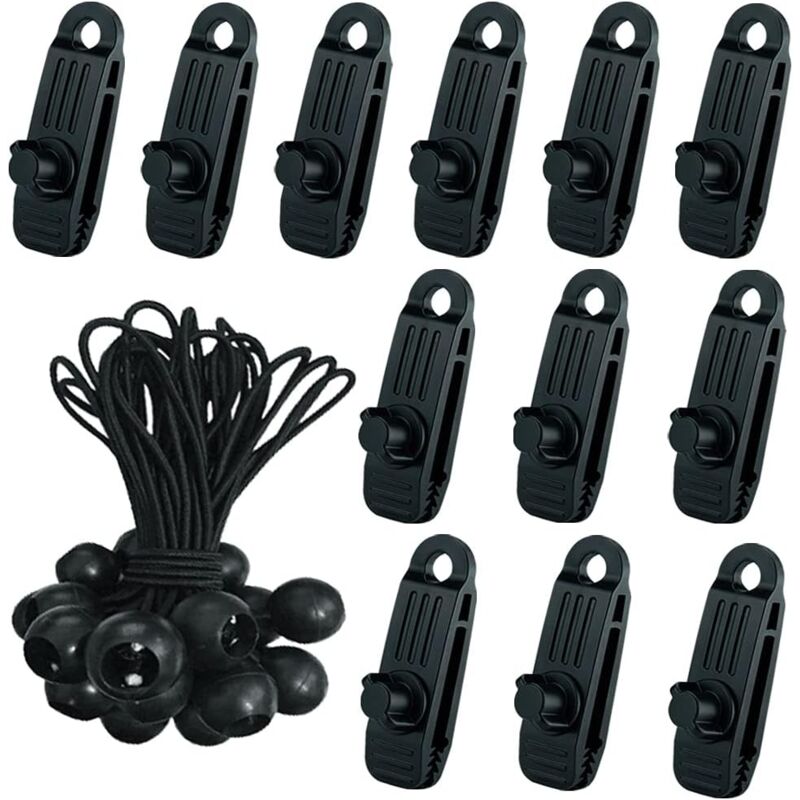 foto del prodotto langray 24 clip per tenda da telone con 12 morsetti per telone e 12 tenditori per corda elastica, clip per occhielli per telone, accessori da