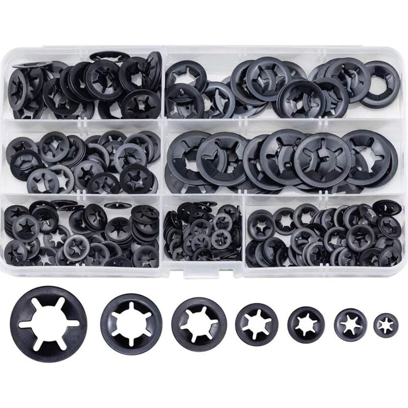 foto del prodotto langray 340 pezzi rondelle elastiche rondelle elastiche a stella assortimento di elementi di fissaggio a clip rapide rondelle elastiche rondelle