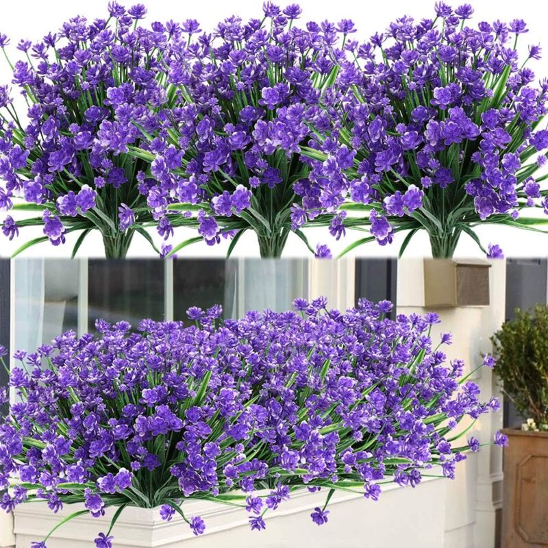 foto del prodotto langray 8 mazzi di fiori artificiali da esterno, arbusti, piante resistenti ai raggi uv, piante finte in plastica per interni ed esterni, piante da
