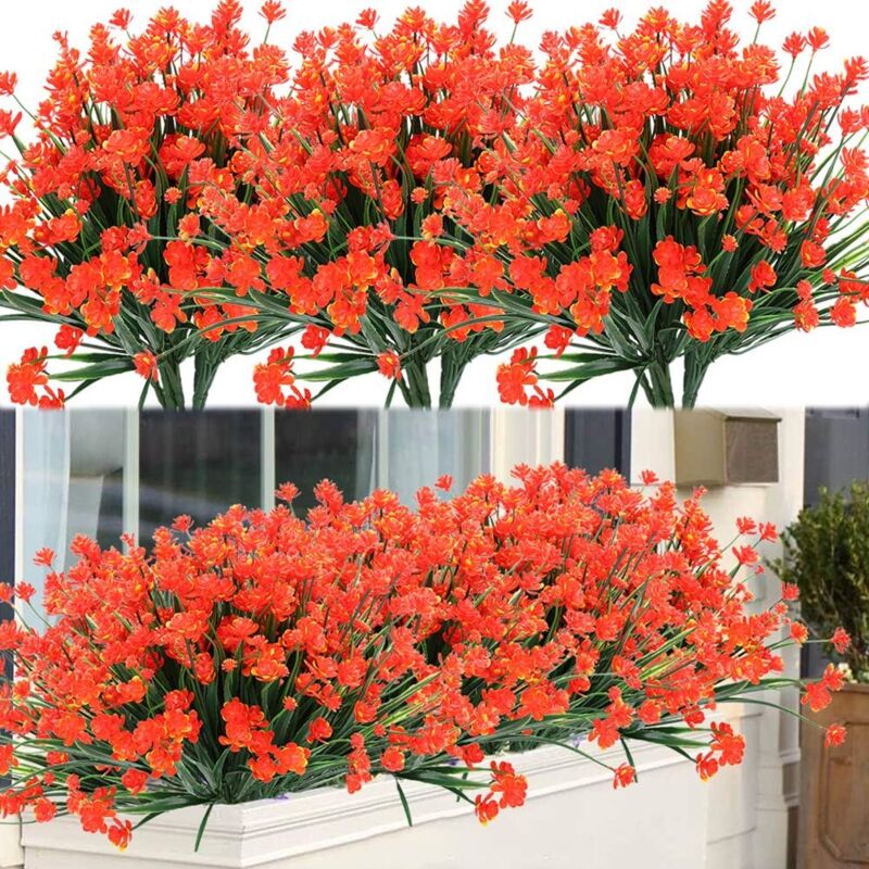 foto del prodotto langray 8 mazzi di fiori artificiali per esterni, arbusti, piante resistenti ai raggi uv, piante finte in plastica per interni ed esterni, piante