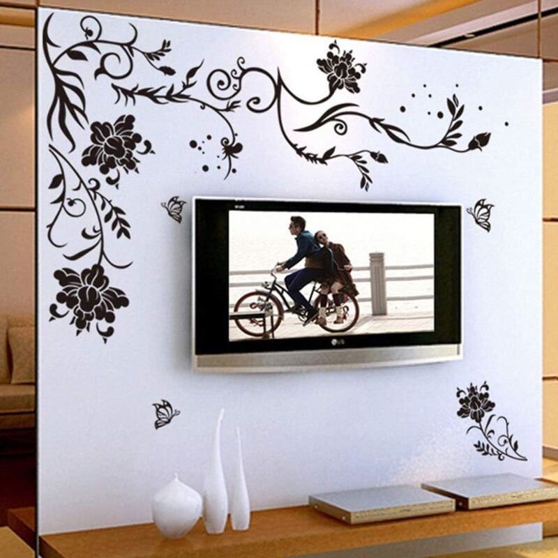 foto del prodotto langray - adesivo da parete xxl adesivo da parete fiore viticcio vite nera adesivo da parete farfalle adesivo da parete adesivo da parete soggiorno camera da letto decorazione-rapanda