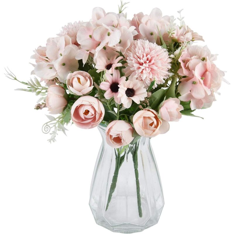 foto del prodotto langray bouquet artificiale 2 pezzi rose peonie finte ortensie garofani fiori artificiali composizioni floreali 