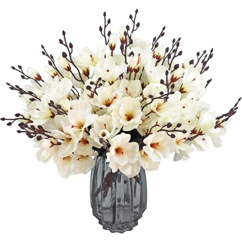 foto del prodotto langray bouquet di fiori di magnolia artificiale in seta da 6 pezzi per la decorazione di casa, matrimoni, feste, giardino e ufficio bianco 