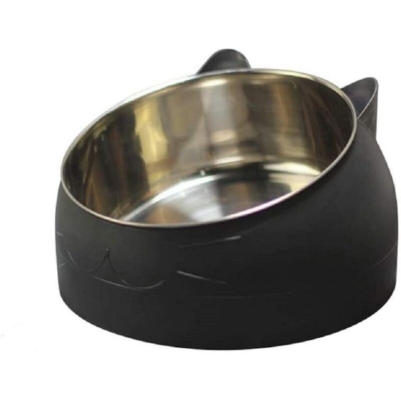 foto del prodotto langray ciotola per gatti da 400 ml in acciaio inox, base antiscivolo, tappetino in gomma antitraboccamento, grande ciotola per cani, nera