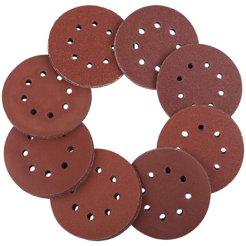 foto del prodotto langray dischi abrasivi in velcro da 125 mm 100 pezzi di carta vetrata per levigatrice eccentrica 8 fori ciascuno 20 x 60 80 100 120 240 carta
