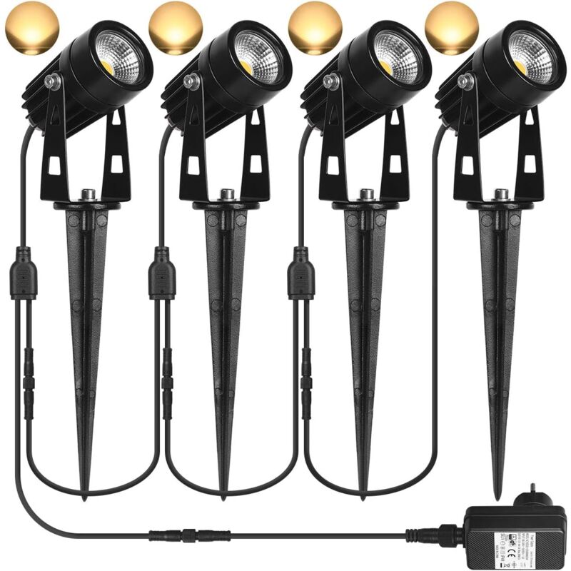foto del prodotto langray faretti led per esterni, luci da giardino 3w bianco caldo 3000k 1440lm con picchetto, faretto led per esterni impermeabile ip65 per