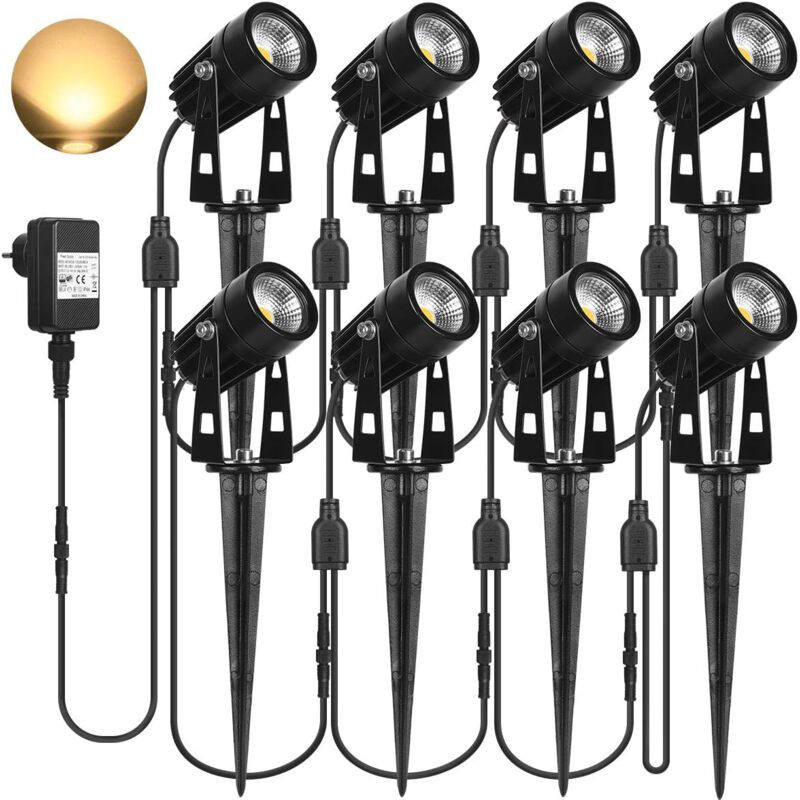 foto del prodotto langray faretti led per esterni, luci da giardino 3w bianco caldo 3000k 1440lm con picchetto, faretto led per esterni impermeabile ip65 per