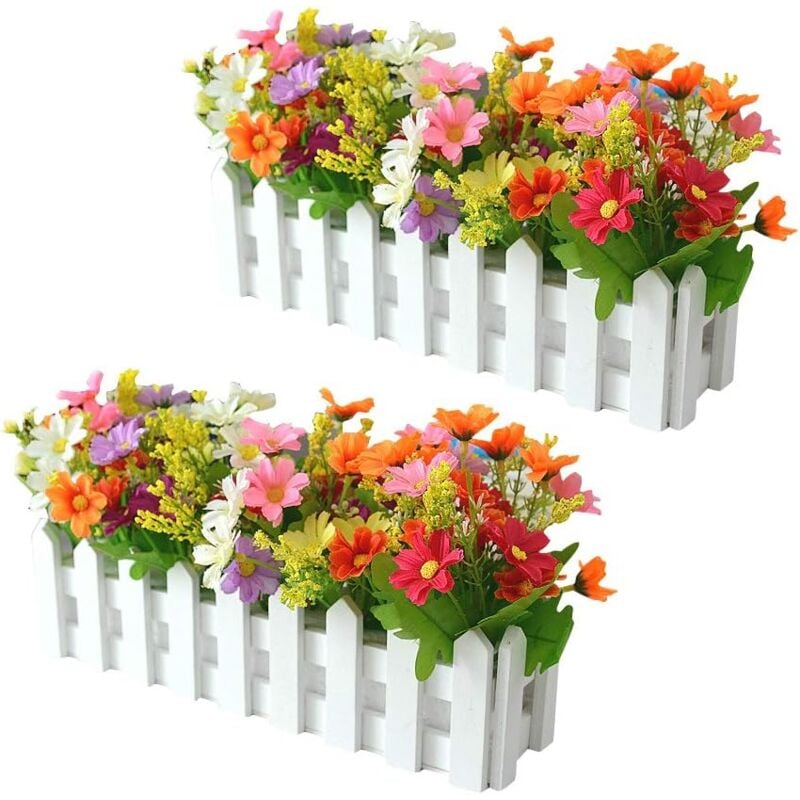 foto del prodotto langray fiori artificiali in vaso, 2 pezzi di fiori decorativi artificiali con recinzione in legno, fiori artificiali autunnali, orchidee