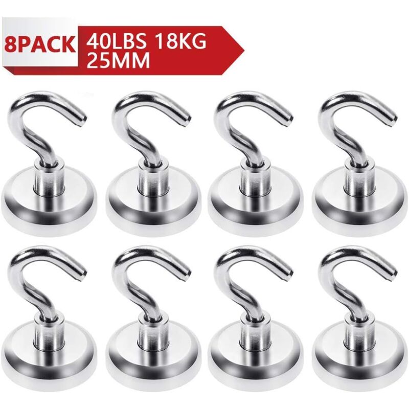 foto del prodotto langray ganci magnetici al neodimio, magneti con ganci, ganci magnetici applicazione cucina garage ufficio magnete forza adesiva 40 lbs 25mm 8pcs
